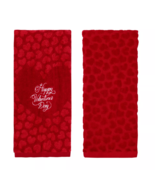 NEW Happy Valentine&#39;s Day Hearts Hand Towels Set of 2 red embroidered 16... - £7.83 GBP