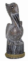Brown Hand Carved Nautical Wood Pelican Statue Art Rustic Cottage Look 1... - $17.76