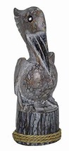 Brown Hand Carved Nautical Wood Pelican Statue Art Rustic Cottage Look 1... - £14.23 GBP