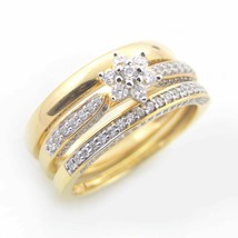 14k Yellow Gold Plated Tricolor Ring Set Him N You Simulated Diamond Engageme... - $70.63