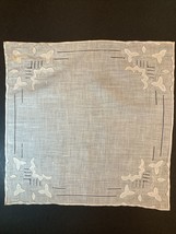 Vintage Leaves Appliqué 11.75” Ivory HANKY Hankie Handkerchief - £11.82 GBP