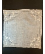 Vintage Leaves Appliqué 11.75” Ivory HANKY Hankie Handkerchief - £11.67 GBP