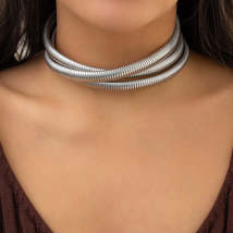 Silver-Plated Herringbone Layered Choker Necklace - £14.14 GBP