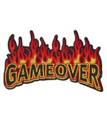 GAME OVER IRON ON PATCH 4.5&quot; Fire Flames Biker Rocker Embroidered Appliq... - $5.95