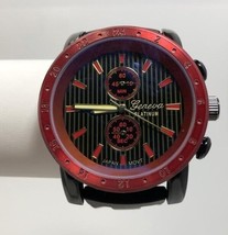 NEW Geneva Platinum 2244 Mens Fortitude Series Pinstripe Dial Red Bezel Watch - $16.78