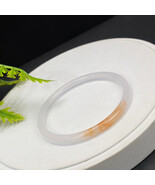 White Agate Bangle, 59+MM, Icy Translucent Floating Orange Thin Round St... - $57.99