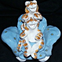 Vintage Handmade Ceramic Artist Studio Art Pottery Whimsical Tigers on Armchair - £44.06 GBP