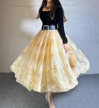 Layered Tulle Lace Skirt Yellow Wedding Lace Tulle Skirt Holiday Skirt Plus Size image 3