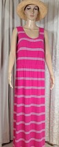 Lands End Maxi Pink Striped Sleeveless Elastic Waist Tank Dress Womens Size14-16 - £23.64 GBP