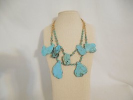 Style &amp; Co.17” w 3” ext Gold Tone Two Tier Turquoise Stone Necklace M107 - $17.27