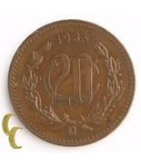 1935-Mo Mexico 20 Centavos (Uncirculated, UNC) Veinte Twenty 20c Coin KM... - $1,778.28 MXN