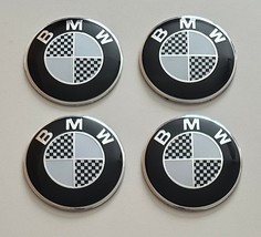 4 pcs (Set) 56mm - 2.20inch Black &amp; White BMW Wheel Center Hub Caps Stickers - £4.60 GBP
