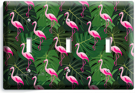 Pink Flamingo Green Tropical Leaves 3 Gang Light Switch Wall Plate Room Hd Decor - £13.80 GBP