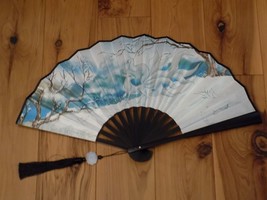 Japanese Art Print Silk Hand Folding Fan Fashion Decor Nine Tailed Fox - £21.41 GBP