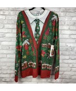 Faux Real Mens Ugly Christmas Sweater Long Sleeve T-Shirt Cardigan Tie L... - £20.21 GBP