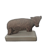 Vintage Antique Wooden Hand Carved Statue of Cow Mounted on Wooden Base - $562.38 MXN