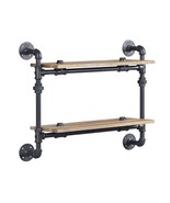 Brantley Wall Rack w/2 Shelves, Oak &amp; Sandy Black Finish - $1,675.91 MXN