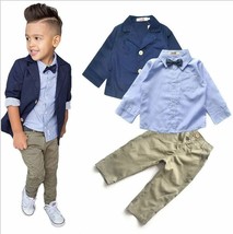 3pcs Baby Boys Gentleman Suit Long Sleeve Coat + Shirt + Pants Set Kids ... - £23.59 GBP