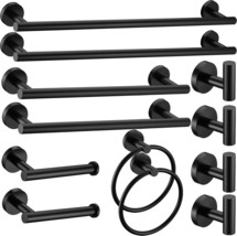 12 Pieces Matte Black Bathroom Hardware Accessories Set Hand Towel, Wall Mounted - £64.19 GBP