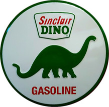 Sinclair Dino 24&quot; Round Embossed Tin Metal Sign  White background - $1,392.80 MXN