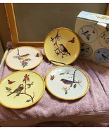 4 New In Box Salad Dessert Plates Song Birds with Monarch Butterfly - £27.54 GBP