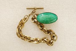 Vintage Estate Jewelry Watch Chain &amp; Pendant Fob Cameo Faux Jade Inset 9" - $34.64