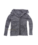 Womens Blanc Noir Black White Sweater Knit M Coat Jacket faux leather zi... - £9.43 GBP