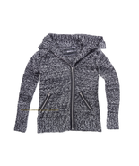Womens Blanc Noir Black White Sweater Knit M Coat Jacket faux leather zi... - $12.00