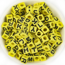 100 Pc 6mm Yellow Lettered Plastic Beads  - New - £7.96 GBP