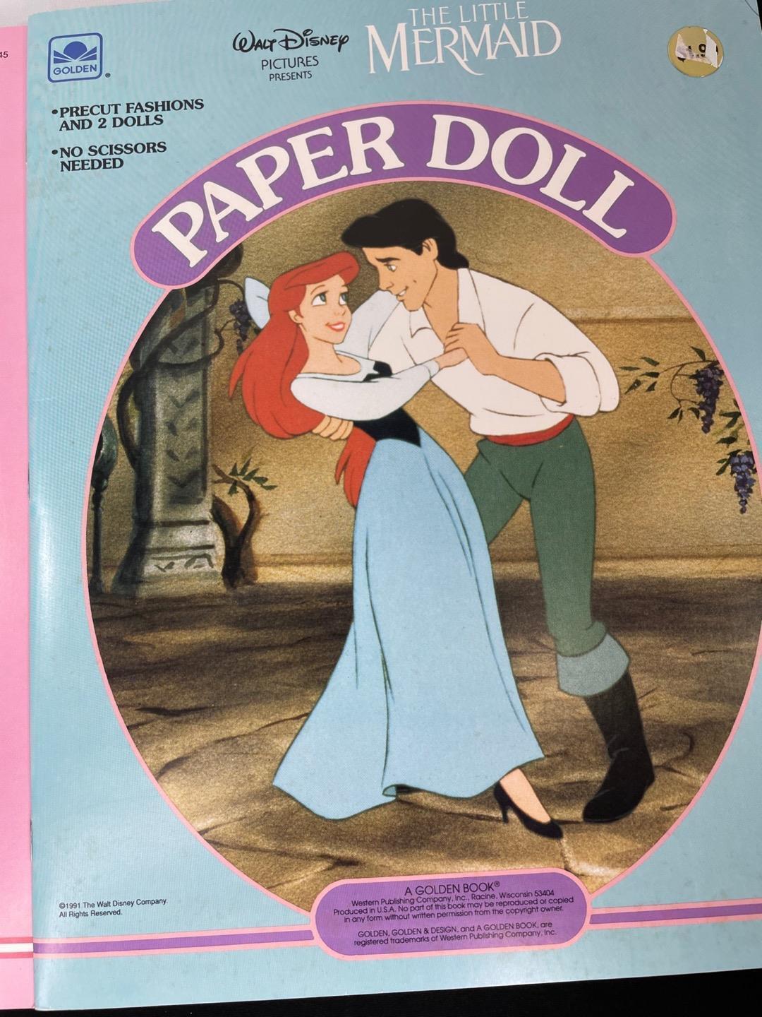 Primary image for Pair Walt Disney Paper Dolls NOS Cinderella Little Mermaid Golden Book Unpunched