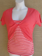 New Being Casual  L Cotton Knit S/S Tank &amp; Twist Front  Shrug Twofer Top Coral  - £7.12 GBP
