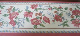 Wallpaper Border Green Blue Pink Mauve Flowers Off White Cream Wall 17801B NIP - £11.73 GBP
