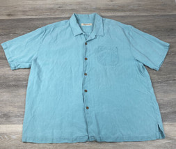 Tommy Bahama Silk Shirt Mens XXL Green Button Up Short Sleeve Casual Beach - $22.17
