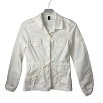 Divided by H&amp;M Women&#39;s Size 8 Cream Ivory Utility Jacket Pockets Cinch Waist - £14.35 GBP