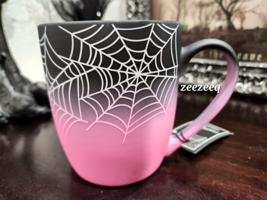 Cobwebs &amp; Cauldrons Halloween Pink Black Spiderweb Coffee Mug Decor NEW - £17.40 GBP