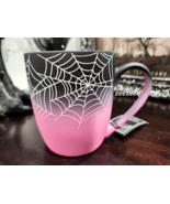 Cobwebs &amp; Cauldrons Halloween Pink Black Spiderweb Coffee Mug Decor NEW - £17.35 GBP