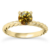Champagne Diamond Solitaire Wedding Ring Round Treated 14K Yellow Gold VS2 1 Car - £1,466.54 GBP