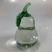 Clear Glass Pear Green Stem Paperweight 6&quot; Vintage Handblown - £23.88 GBP