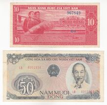 South Vietnam, Vietnam, (Set 2) 10, 50 Dong, Old Issue, Rare Collection-... - $28.74