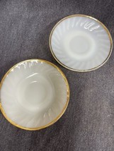 Lot Of 2 Anchor Hocking Fire King White Gold Trim Swirl Milk Glass Saucers - £4.50 GBP