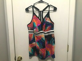 NEW SWIMSUITS FOR ALL Colorful T Back Tankini Swim Top SZ 14 Built In Bra - $15.83