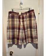 Abercrombie &amp; Fitch Cargo Shorts Size 34 Burgundy Tan Blue Plaid Zip &amp; H... - $34.60