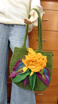 FELTED BAG UNIQUE HANDMADE BIG SHOULDER ZIPPER BAG 3D FLOWER DECOR WOMEN... - $142.80