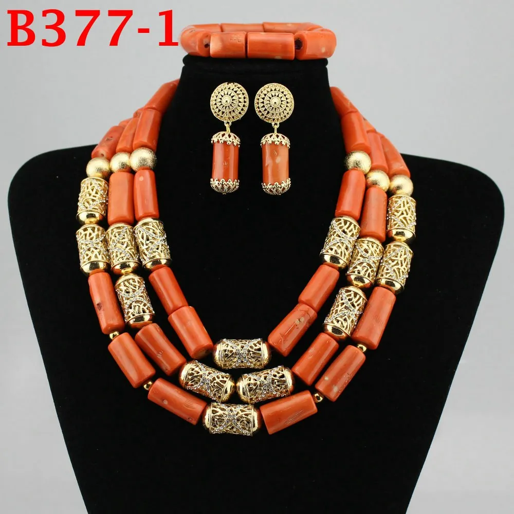 Red Coral Jewelry Sets for Women Fantastic Red and Gold Nigerian Wedding Gift Co - £85.99 GBP