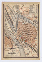 1896 Antique Map Of Mannheim / Schwetzingen / BADEN-WÜRTTEMBERG / Germany - £20.97 GBP