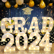 Graduation Party Decorations 2024, 8 LED Marquee Light up Letters “GRAD ... - $48.62