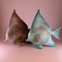 Ceramic Angelfish Set of Two Pink Teal 9in - £14.15 GBP