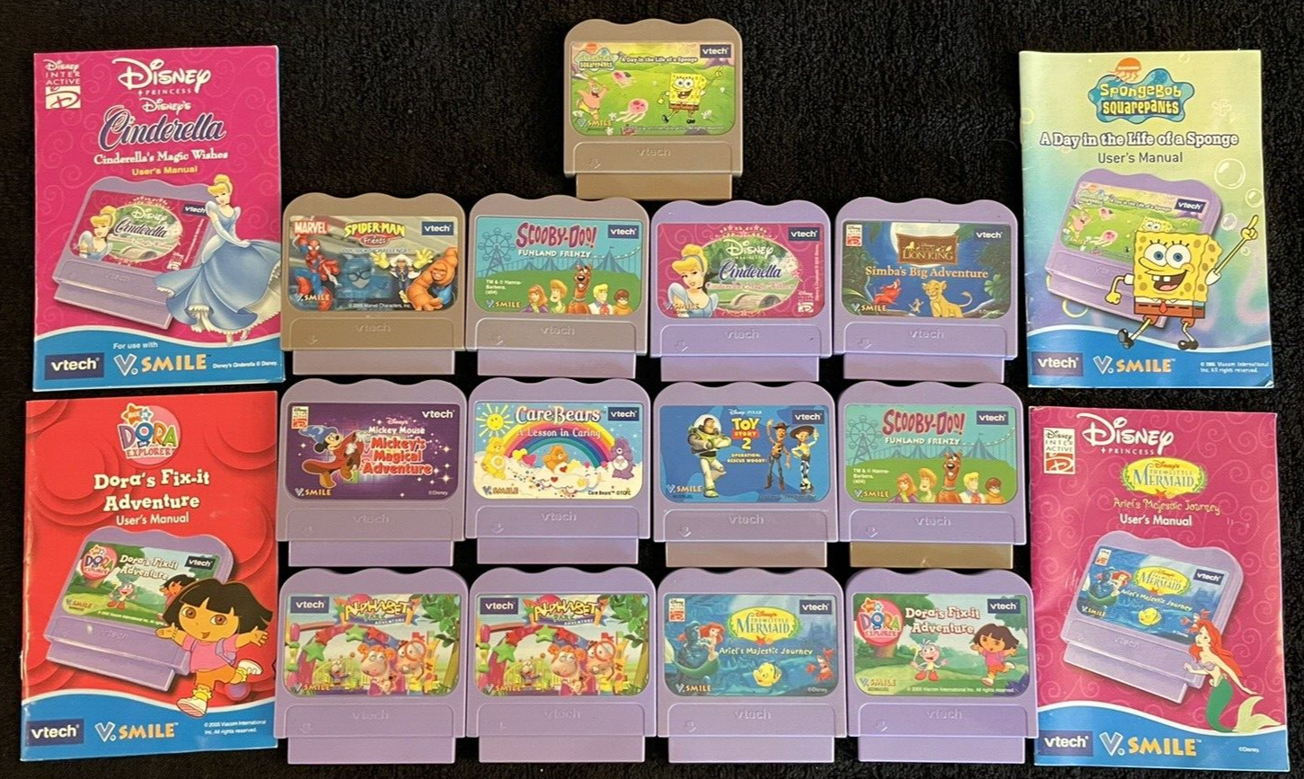 Lot of (13) Vtech V.Smile Learning Games - Dora, Disney, Sponge Bob, Toy Story - $46.58