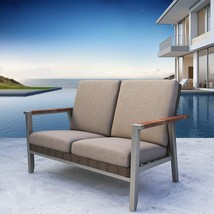 Festival Depot Patio Loveseat with Wicker Back and Thick Cushions Metal Frame - £566.60 GBP