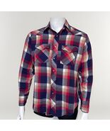 Vintage Plaid Flannel Shirt Genuine Roebucks USA Mens M 70s Red Blue Sna... - $38.38